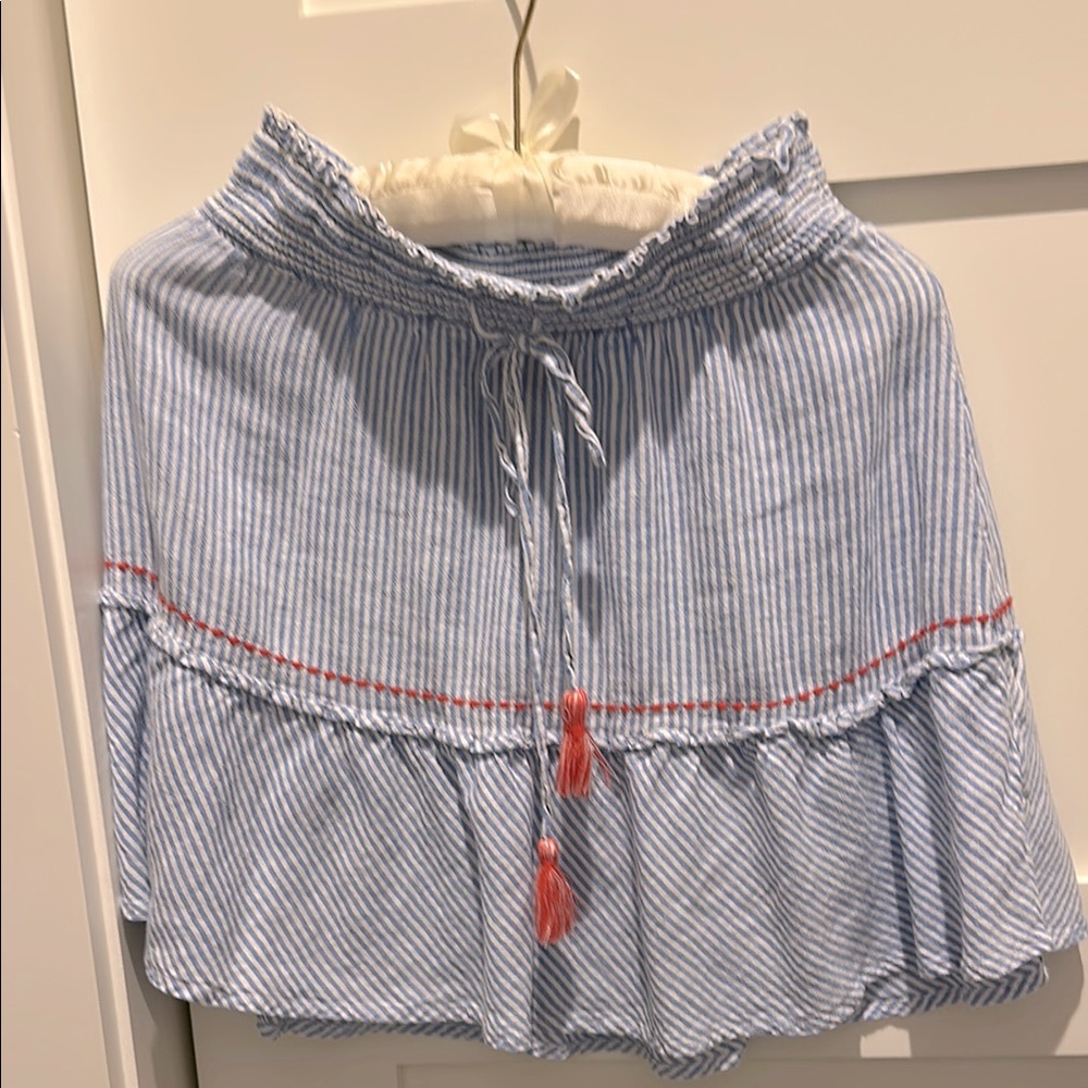 Nautica Blue and White Bubble Mini Skirt with Ruffled with tasseled tie